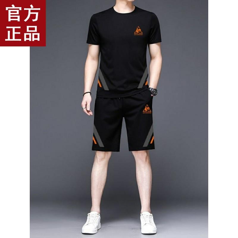 高端新款纯棉休闲套装男冰丝五分裤短袖短裤T恤夏季运动服一整套