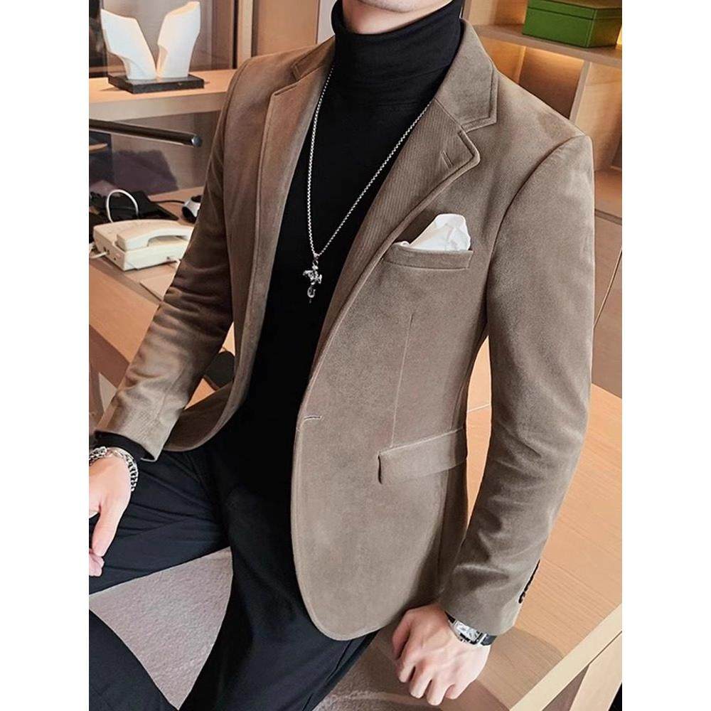 LL男装西装外套男高级感休闲修身秋冬2025年新款潮牌加厚毛呢单西