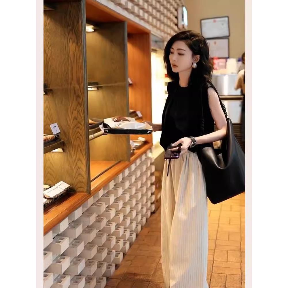 欧洲站御姐女神范气质时尚显瘦无袖上衣职业垂感阔腿裤套装女夏季