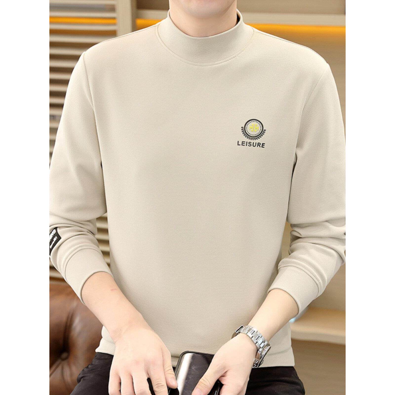 香港半高领打底衫男士秋冬季加绒长袖内搭保暖上衣男中领卫衣秋衣