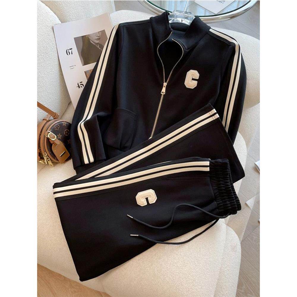 欧洲站女装休闲运动套装2025春季和秋季新时尚冬季天鹅绒长袖运动