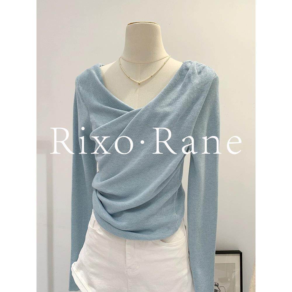法国Rixo Rane重磅推荐⭐温柔风斜肩荡领长袖T恤女羊绒打底衫上衣