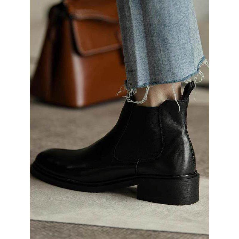法式小众2025年秋冬季新款粗跟时尚切尔西靴百搭黑色中跟及踝靴女