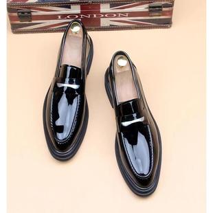 休闲皮鞋男商务正装真皮增高乐福鞋漆皮亮面透气一脚蹬男士豆豆鞋