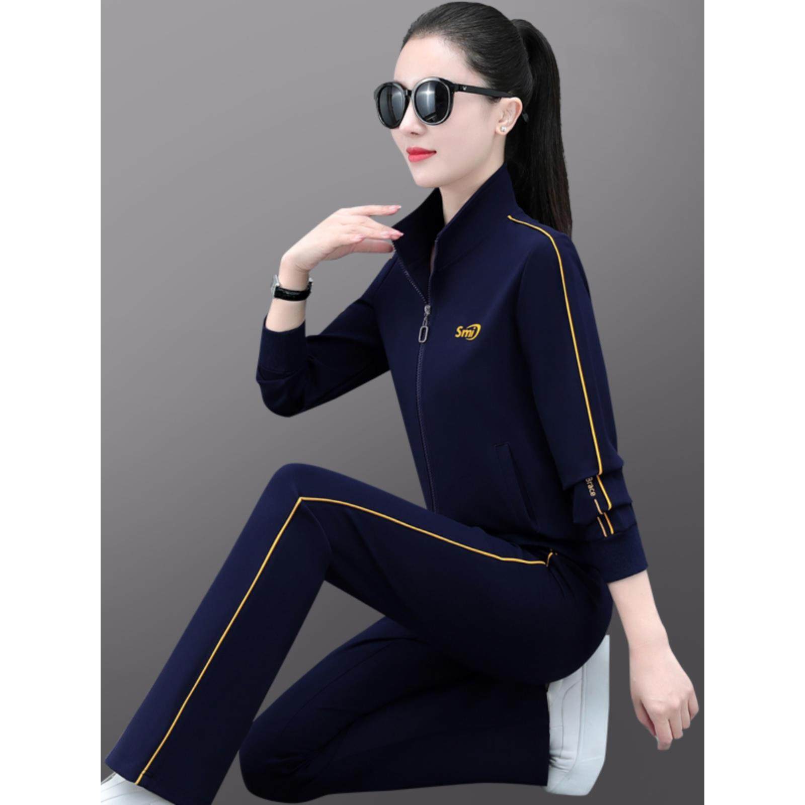 潮牌CVY运动套装女2025春秋新款时尚洋气宽松显瘦立领外套两件套