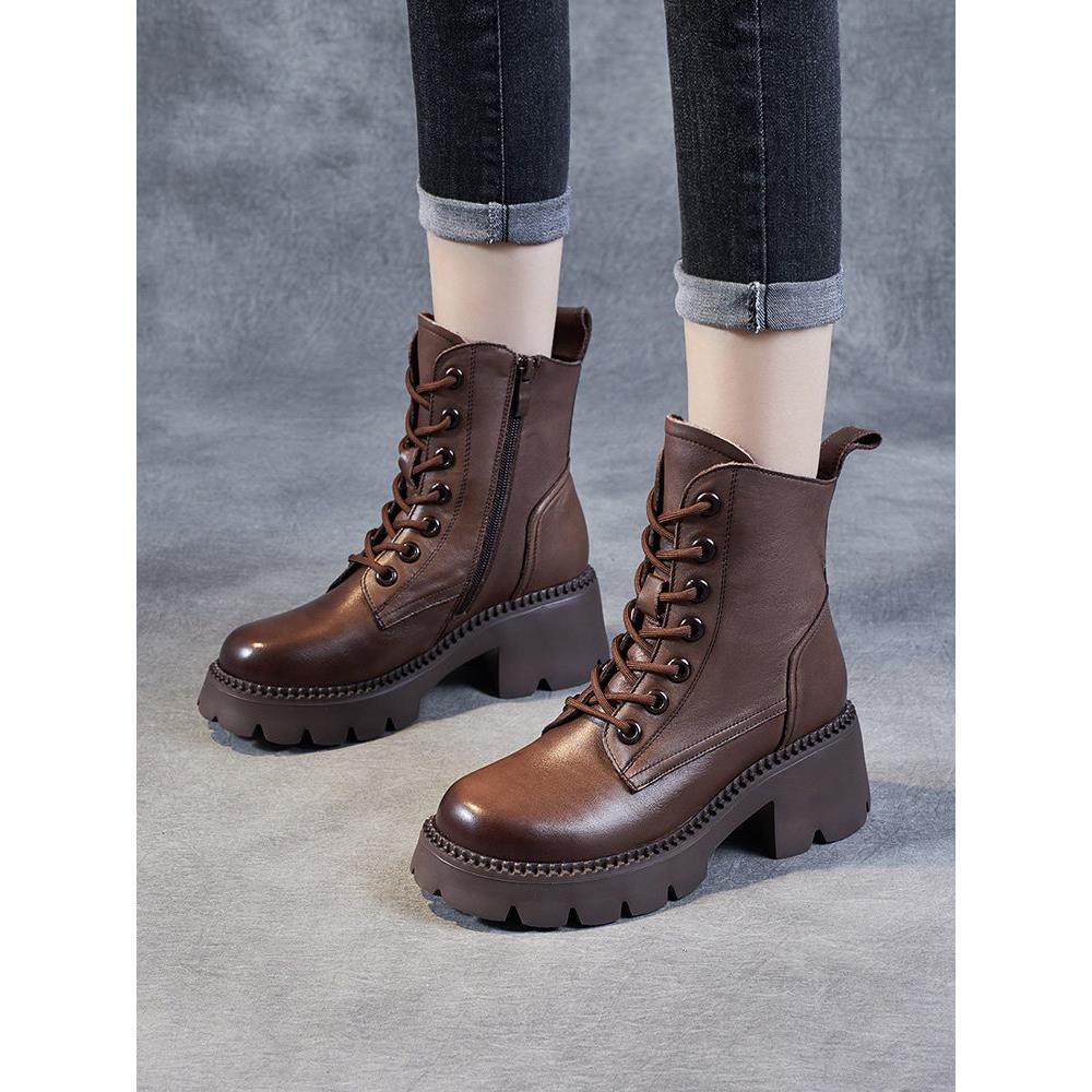 气质软牛皮真皮马丁靴女短靴中跟皮鞋加绒秋冬季新款棉鞋粗跟女靴,女鞋,马丁靴,淘宝优惠券,粉丝福利购,淘宝优惠卷