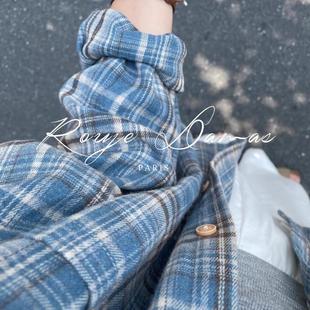 Rouje Damas美式蓝色格子衬衫女2025年新款复古内搭叠穿外套上衣