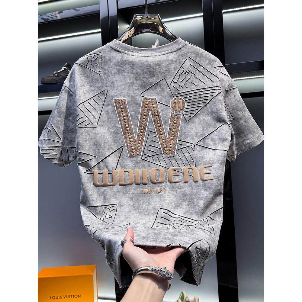 家日报~美国男士短袖t恤设计与热钻石和孔，夏季流行的半袖上衣的