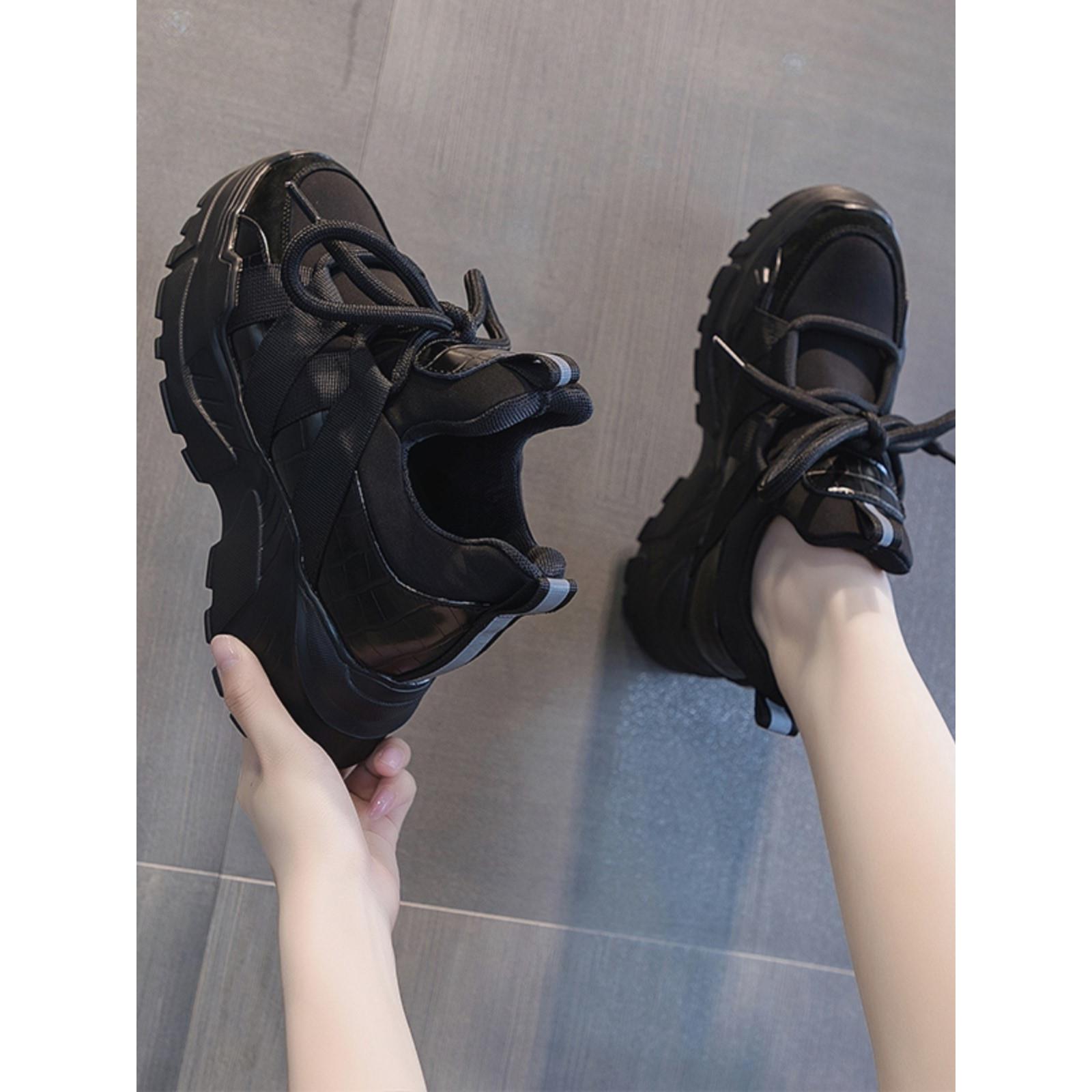 松糕厚底内增高运动鞋2025秋冬新款韩版休闲百搭加绒真皮老爹鞋女