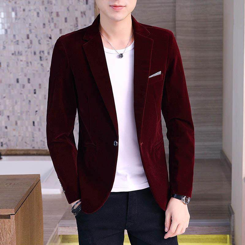金丝绒休闲西装外套男2024年秋冬季修身韩版休闲帅气男士小西装潮