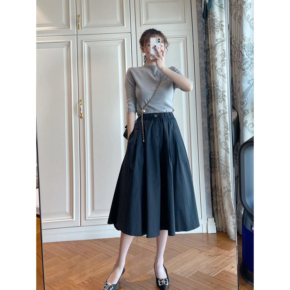 赫本风伞裙半身裙女2025年夏季新款高腰显瘦中长版黑色A字大摆裙