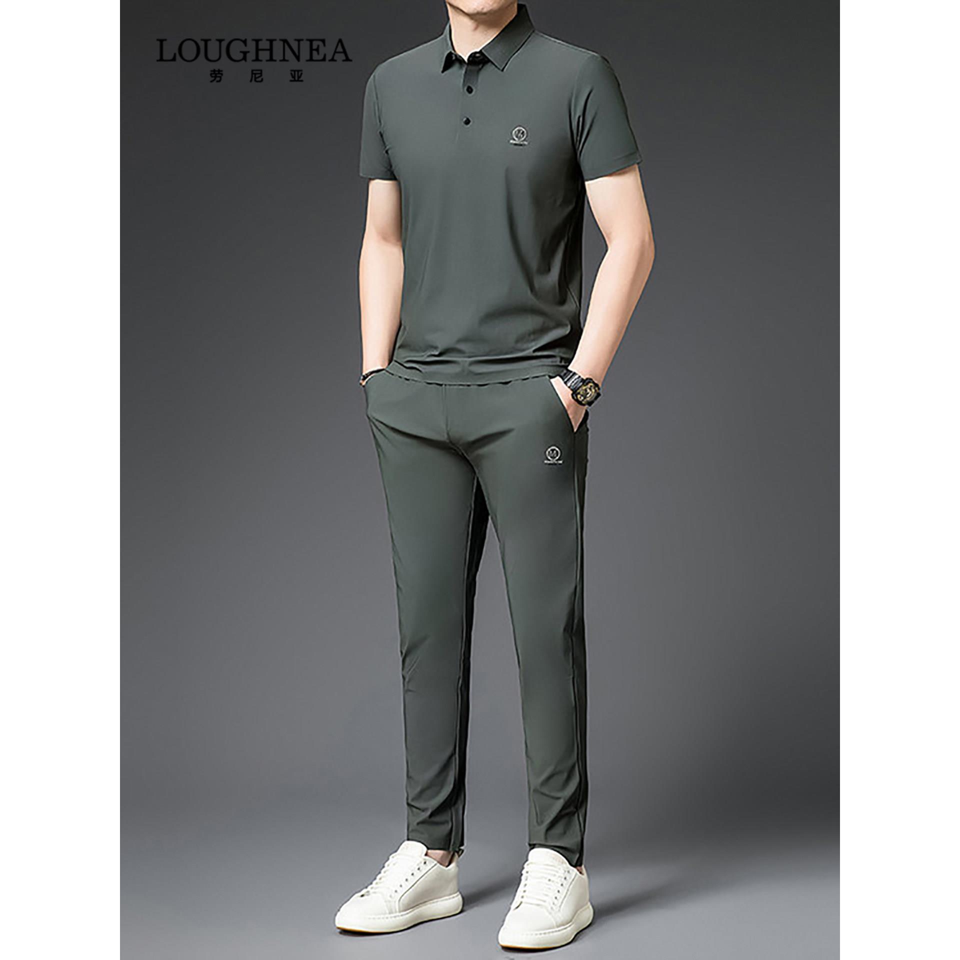LOUGHNEA高档正品冰丝短袖POLO衫运动套装男夏季中年休闲裤两件套