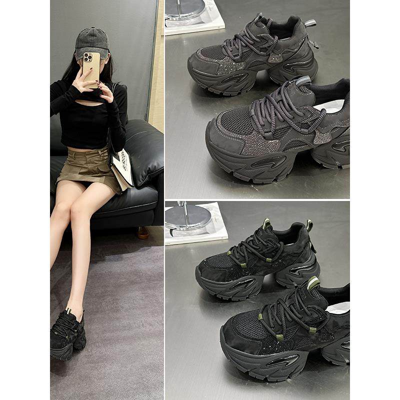 真皮炸街厚底9cm老爹鞋女2025秋冬新款内增高加绒百搭运动休闲鞋