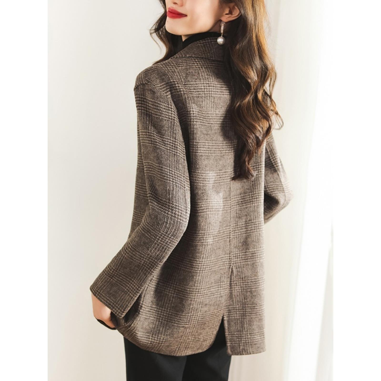 千鸟格西装外套女短款2025年秋季新款高级感小个子双面羊毛呢大衣