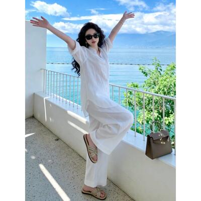 Rixo Kelly高级感春装一整套穿搭衬衫裤子休闲亚麻海岛绝美套装女