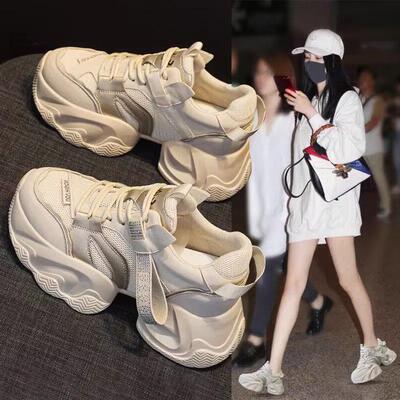 真皮厚底小个子内增高女鞋2025爆款新款老爹运动不累脚休闲小白鞋