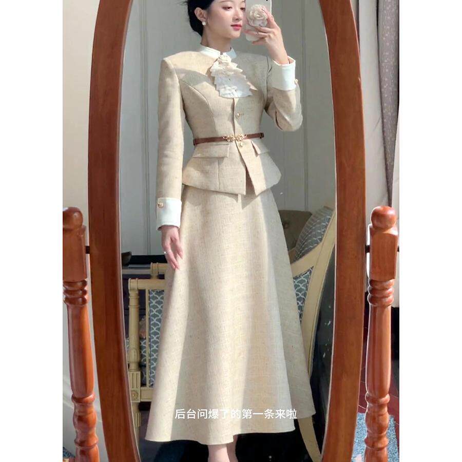 欧洲站2025秋装新款法式小香风套装女高级感气质名媛半身裙两件套