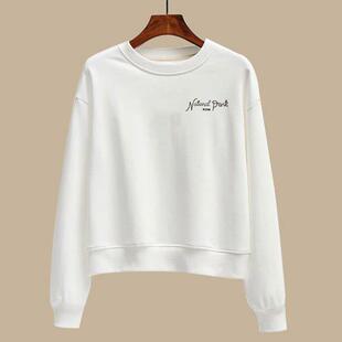 韩国纯棉短款白色卫衣女士2025新款秋冬春秋宽松无帽薄款ins潮