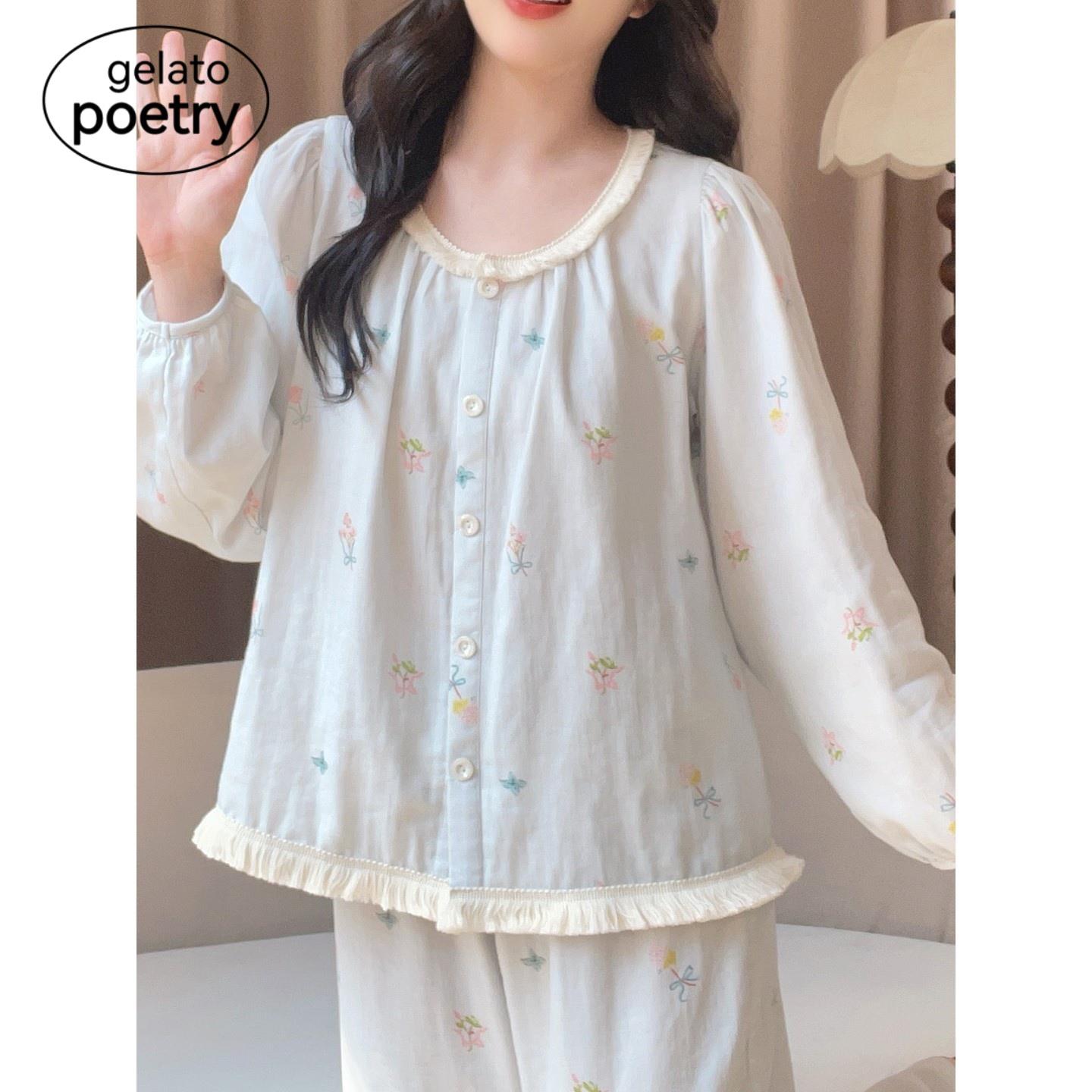 日系GP纯棉睡衣女款2025新款春秋季甜美长袖可外穿公主家居服套装