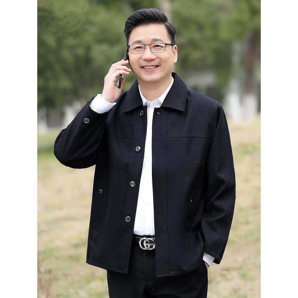 外套男士行政夹克衫纽扣子2025新款春秋季中老年人爷爷衣服爸爸装