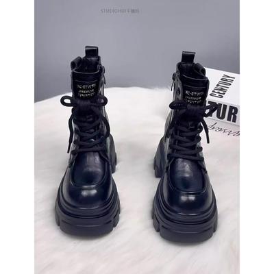 香港真皮厚底马丁靴女2025新款秋季爆款英伦风短靴子黑色增高单靴