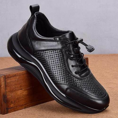 夏季真皮透气镂空皮鞋男厚底商务正装洞洞鞋软底气垫运动休闲鞋男