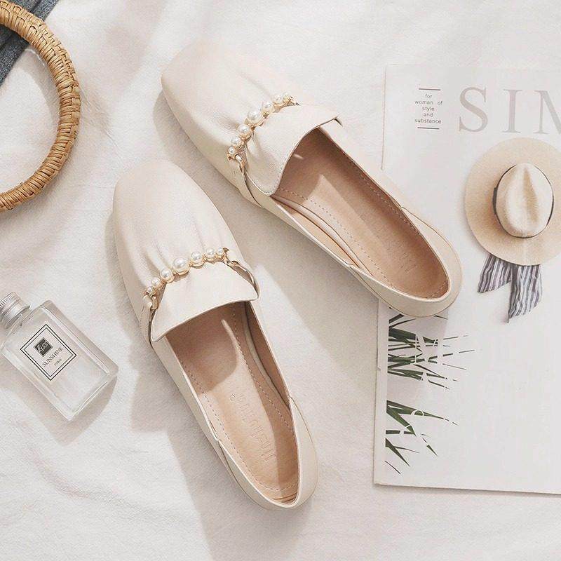 真皮平底鞋2025春季新大尺寸多功能仙女晚风格软底豆豆鞋的妇女,女鞋,浅口单鞋,淘宝优惠券,粉丝福利购,淘宝优惠卷