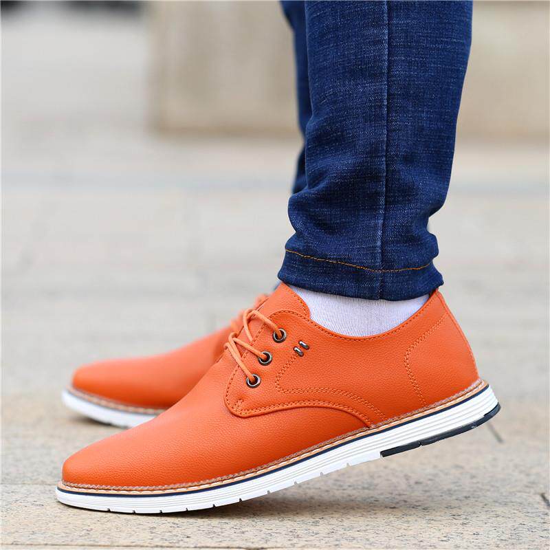 潮牌真皮男鞋春秋新款牛皮皮鞋百搭英伦商务男士透气防臭休闲鞋子