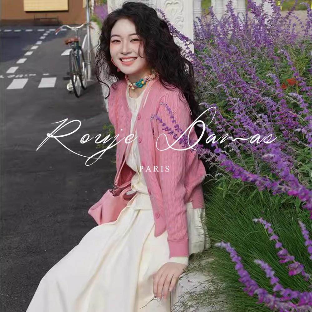 Rouje Damas法式撞色假两件毛衣女休闲时尚甜美开衫半身裙两件套,女装/女士精品,大码套装,淘宝优惠券,粉丝福利购,淘宝优惠卷