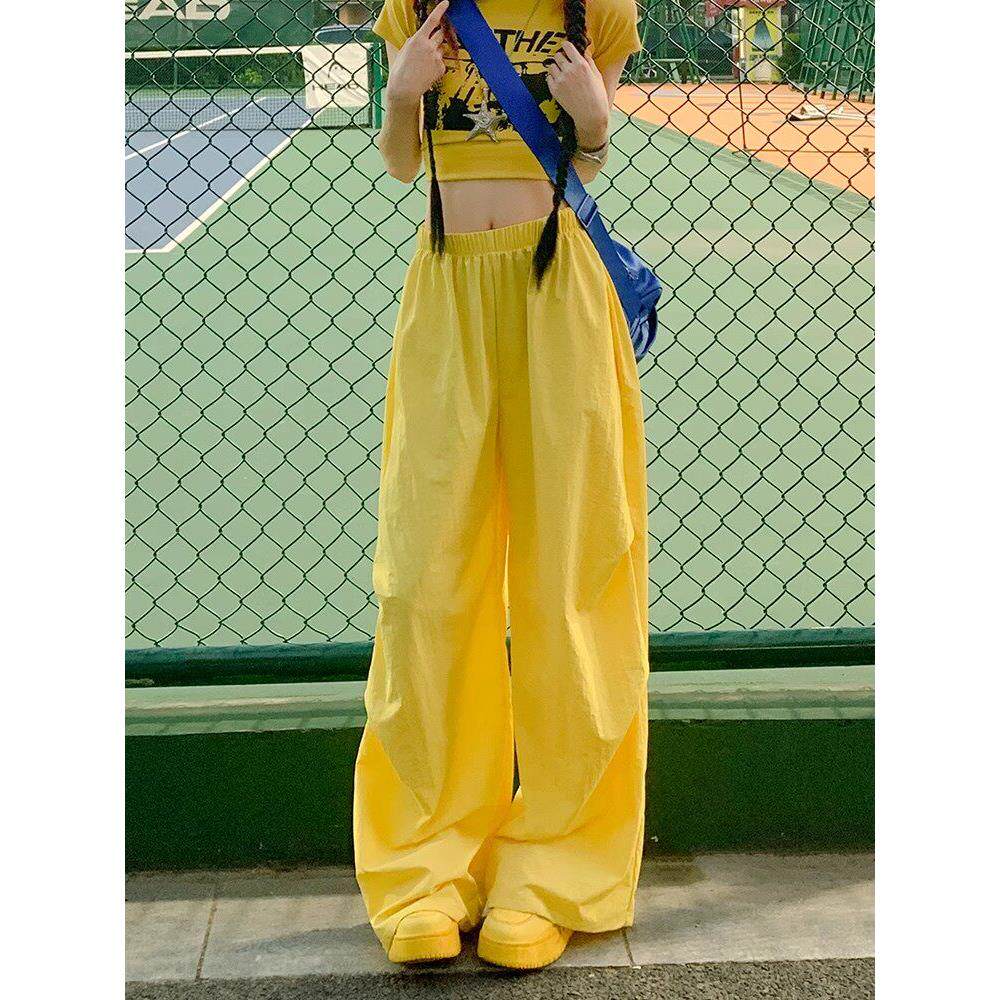 下一个吻黄色工装裤女士夏季瘦2025新爵士舞降落伞裤远足裤