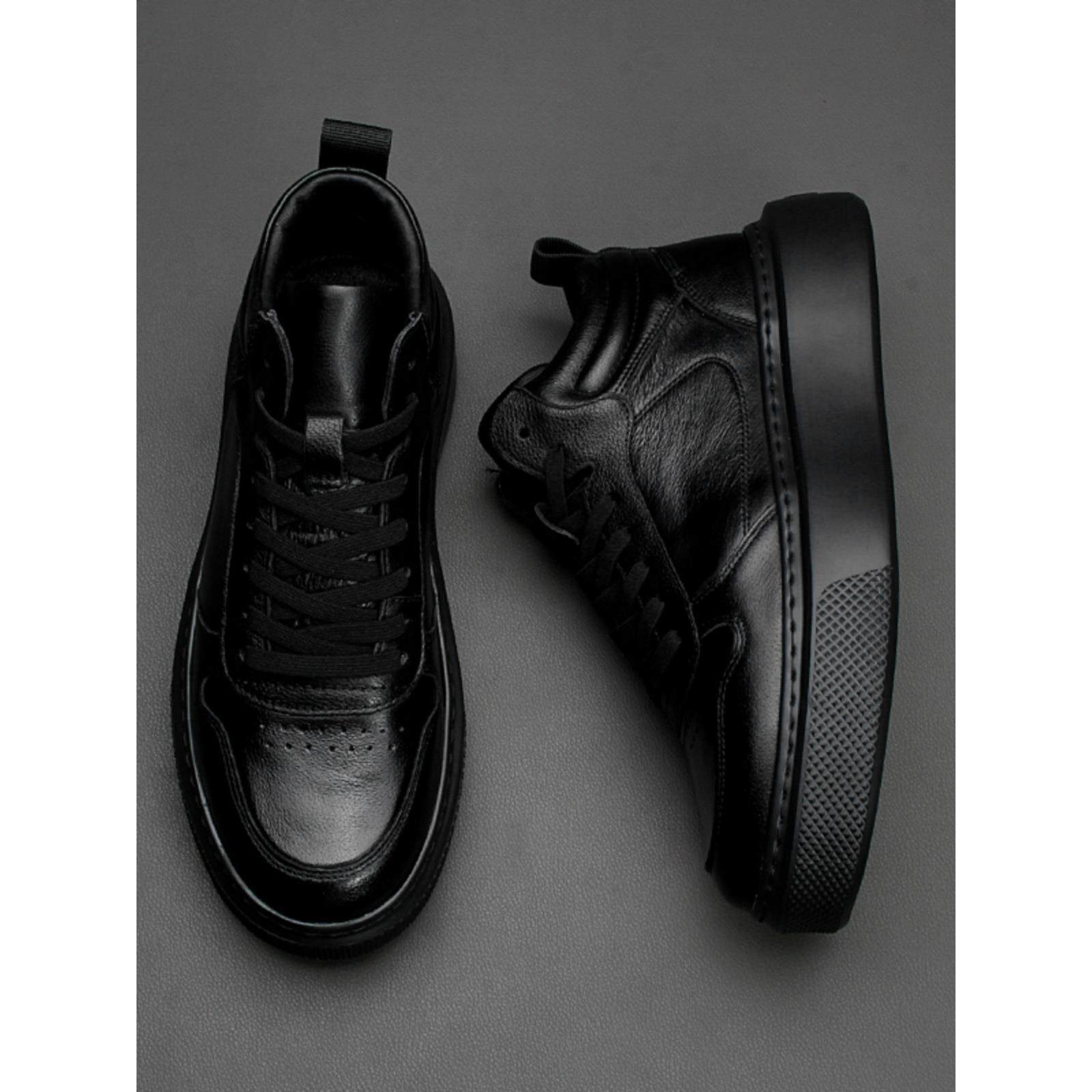 Ocnltiy头层牛皮软底休闲真皮板鞋男2025秋冬新款加绒保暖短靴男