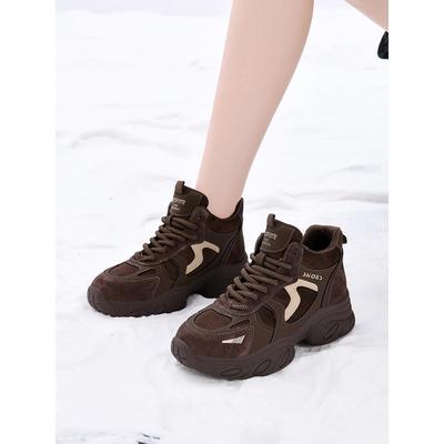 气质2025秋冬款厚底运动鞋休闲加绒旅游高帮软底老爹鞋户外休闲鞋