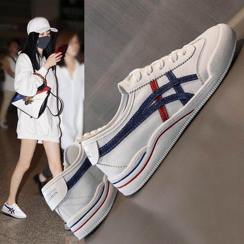 真皮小白鞋女平底大尺码女鞋41-43一脚蹬运动休闲板鞋学生浅口单