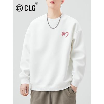 香港Clg时尚品牌简单印花港式休闲运动衫男士秋冬天鹅绒多用途圆