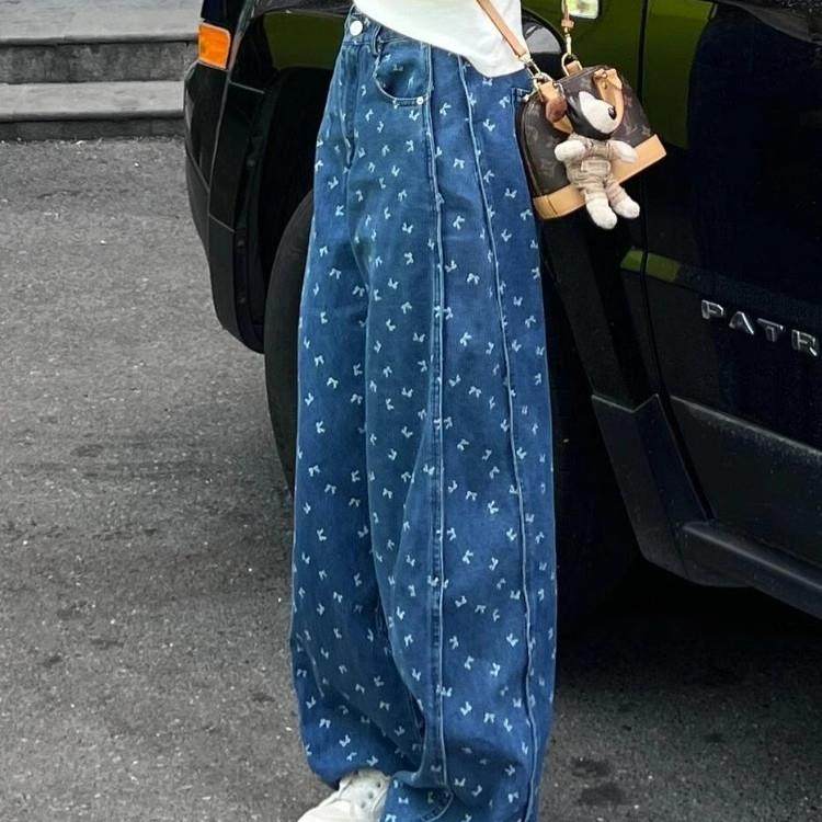 法国Rixo Kelly休闲宽松设计感垂坠裤子女蓝色印花阔腿百搭牛仔裤,女装/女士精品,休闲裤,淘宝优惠券,粉丝福利购,淘宝优惠卷