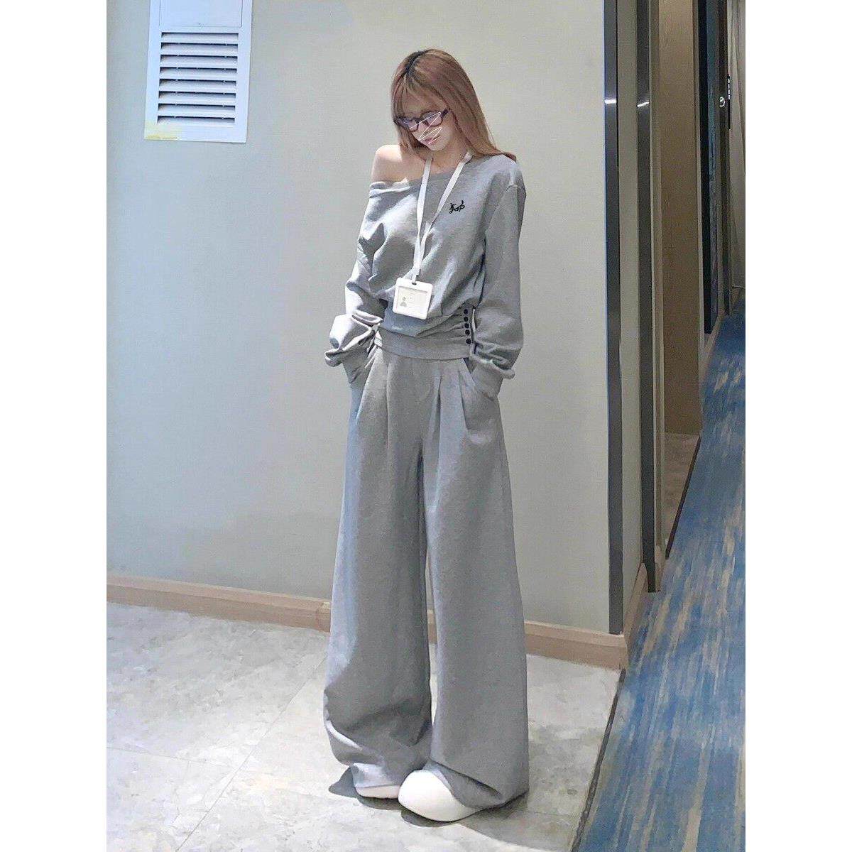 英国DGKP韩系高级感运动套装女秋季收腰露肩卫衣阔腿裤休闲两件套