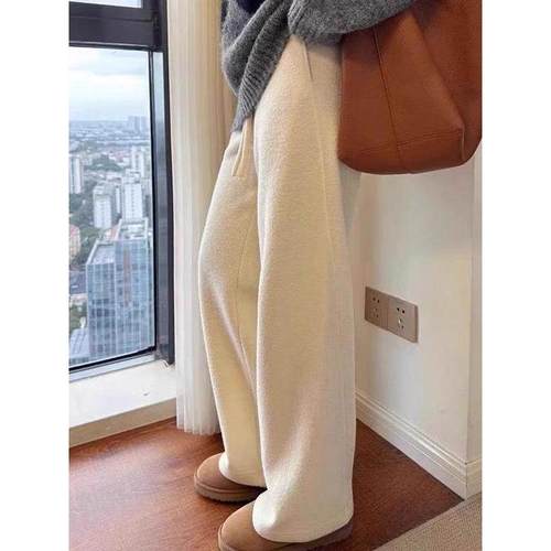 法国Rixo Kelly米白显瘦高腰休闲阔腿裤女新款高级软糯毛巾长裤子