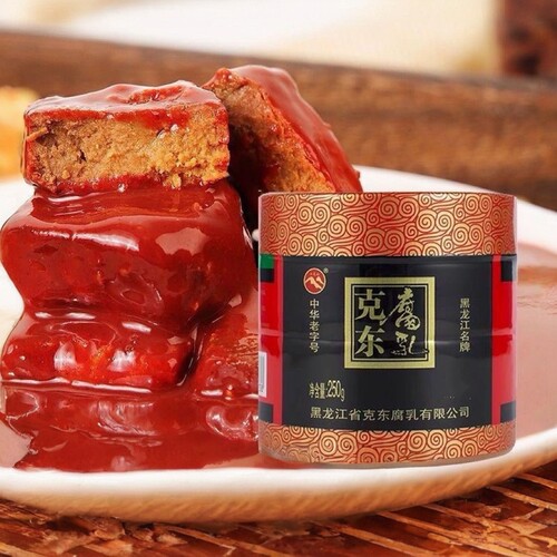 正宗克东腐乳黑龙江特产大腐乳红方塑坛大块腐乳250g瓶*1瓶腐乳块