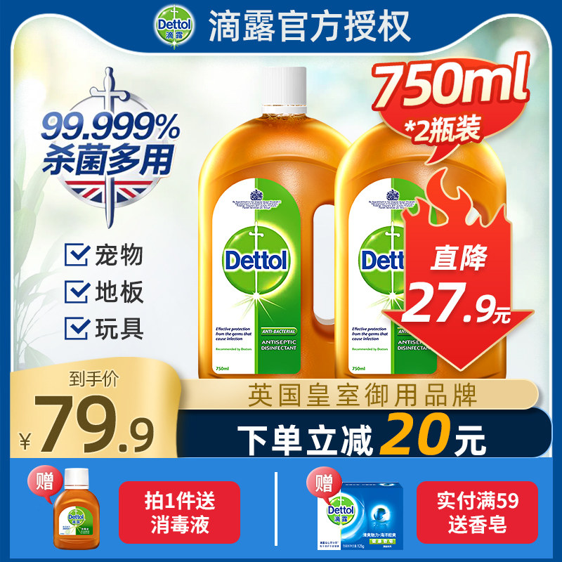 滴露消毒液家用衣物除菌液宠物室内地板消毒阿联酋进口750ml*2瓶