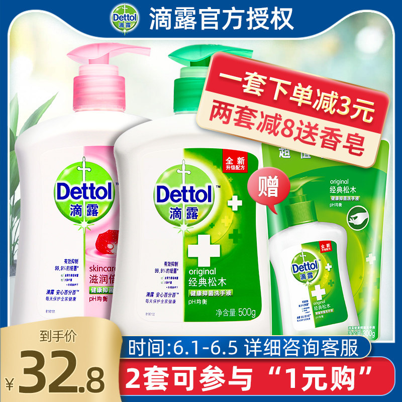 滴露洗手液杀菌消毒补充装儿童滋润泡沫抑菌便携家用按压瓶500g