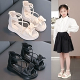 Летние высокие сандалии для принцессы с бантиком, подходит для подростков, в западном стиле, мягкая подошва