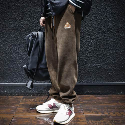 it neith BIAS潮牌重磅潮流雪尼尔休闲 裤男宽松大尺码束脚运动厚