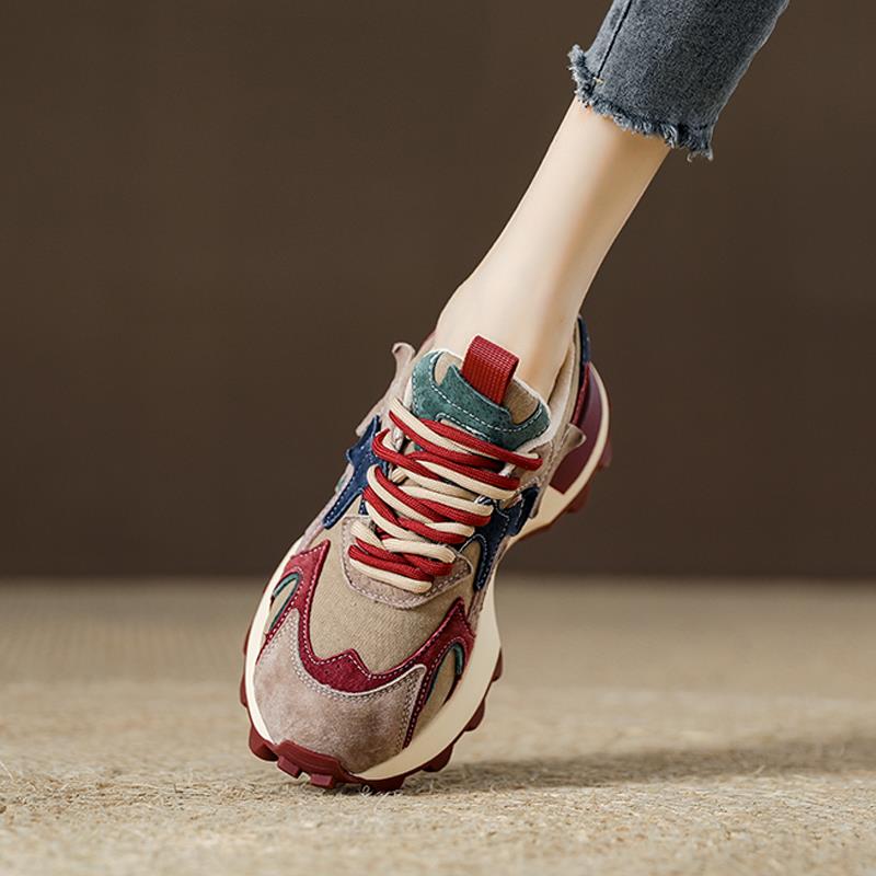 西班牙小众品牌ONGYSL复古红色阿甘鞋运动鞋小蛮腰女鞋厚底老爹鞋