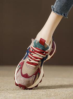 西班牙小众品牌ONGYSL复古红色阿甘鞋运动鞋小蛮腰女鞋厚底老爹鞋