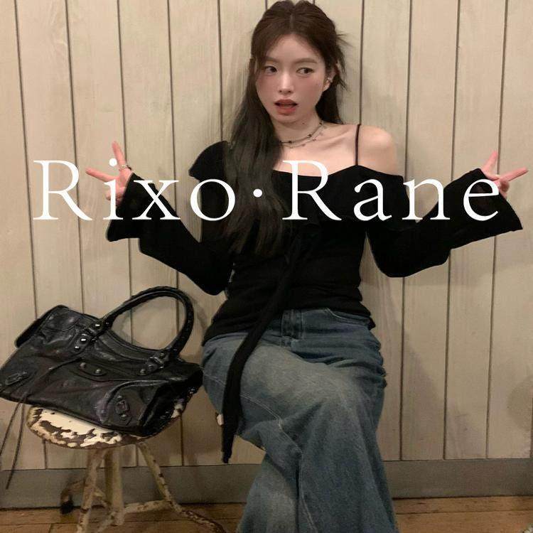 法国Rixo Rane法式黑色一字肩长袖针织衫t恤女设计感露肩吊带上衣,女装/女士精品,大码内搭,淘宝优惠券,粉丝福利购,淘宝优惠卷