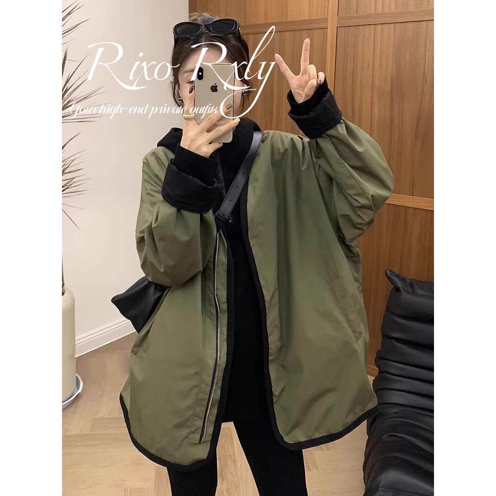 RIXO RXLY正反两面穿拉炼工装风衣外套女冬季高级感百搭薄款棉服