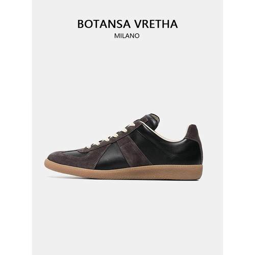 意大利BOTANSA VRETHA&BV德训鞋男2025新款黑色真皮运动休闲板鞋