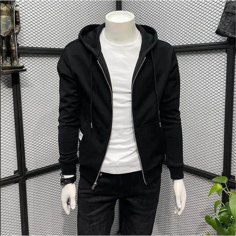 香港2025新款连帽外套男秋冬季拉链修身纯色上衣百搭休闲开衫卫衣