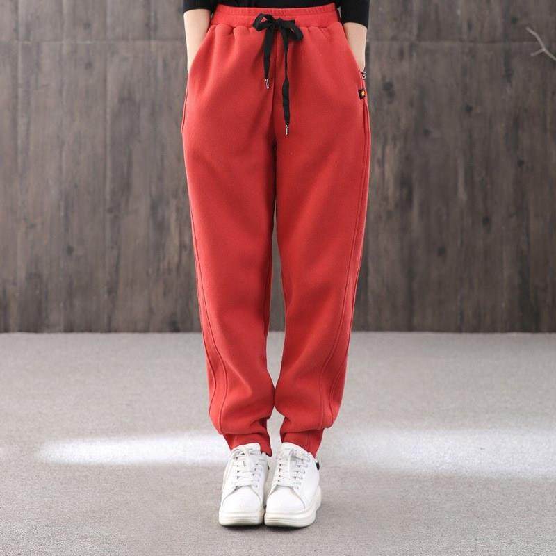 爆款卫裤女2025年秋冬新款宽松显瘦红色休闲束脚哈伦裤加绒运动裤