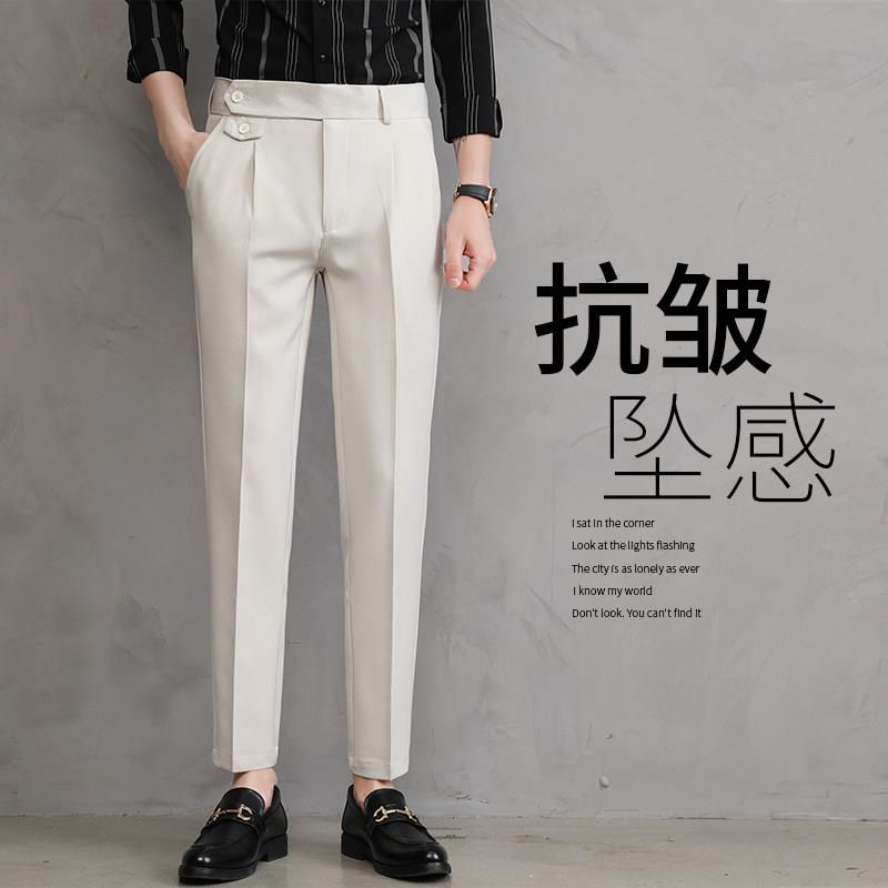 休闲西裤男士春秋季修身小脚直筒九分裤韩版冰丝抗皱薄款西装长裤